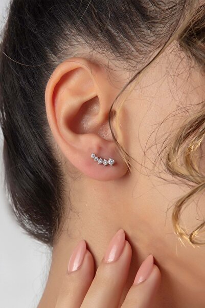 Else Silver Zarif Zirkon Taşlı Çivili Gümüş Küpe