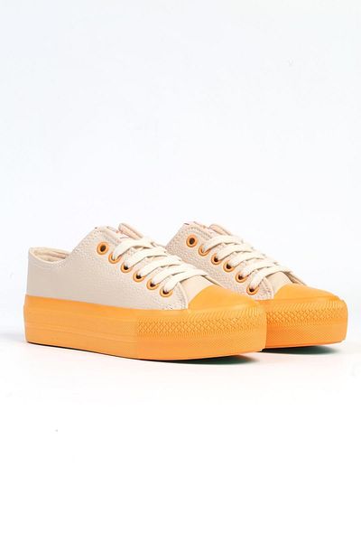Benetton BN-31124 Γυναικεία αθλητικά παπούτσια μπεζ πορτοκαλί ψηλή σόλα
