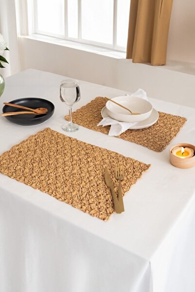 DECORDEM Lize Rafya Amerikan Servis, Hasır Supla, Dekoratif Altlık, 32x45cm