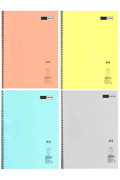 ADASRA Caiet școlar A4 Copertă din plastic cu spirală și inele 4 bucăți 120 c...