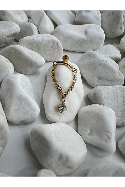 Karınca Piercing Chain Zircon Stone Dangle Hidden Helix Conch Tragus Cartilage Ear Flat Piercing