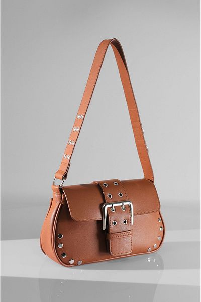 Rimense Tan Troked and Stapled Women's Hand and Shoulder Bag - Lined