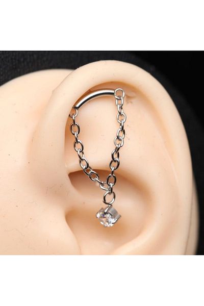 Karınca Piercing Zircon Stone Dangle Chain Helix - Conch Tragus Cartilage Ear Piercing