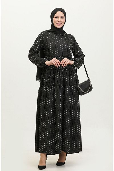 sefamerve Black Layered Dress - Pintuck Patterned, Model 0371-03