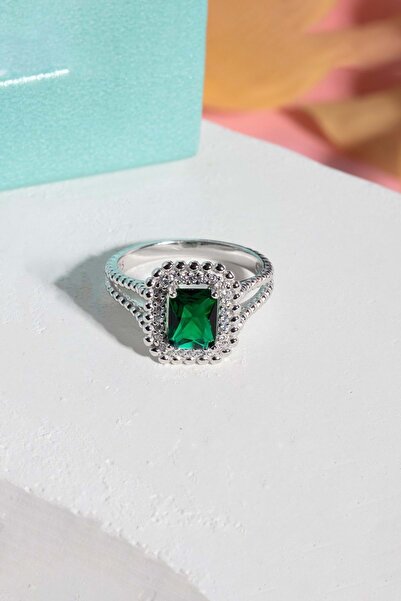 Else Silver 925 Ayar Zümrüt Rengi Güverse Modeli Gümüş Yüzük RODYUM KAPLAMA