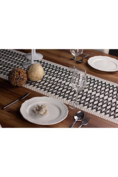 Tropikhome Örme Runner Pamuklu Dantel Püsküllü Runner 35x145 Cm Masa Örtüsü R...