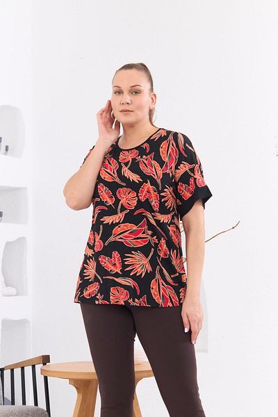 RMG Plus Size Patterned Black T-Shirt