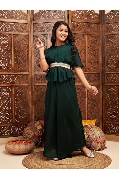 Stylo Bug By Styli Embroidery Detail Peplum Top & Wide Leg Pants Set