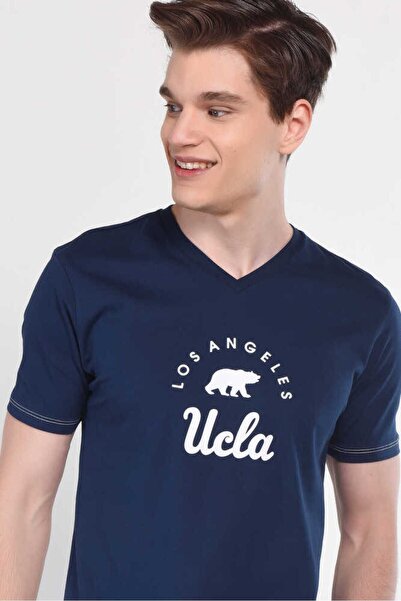 UCLA Ανδρικό μπλουζάκι Moonave Navy Blue με V λαιμόκοψη