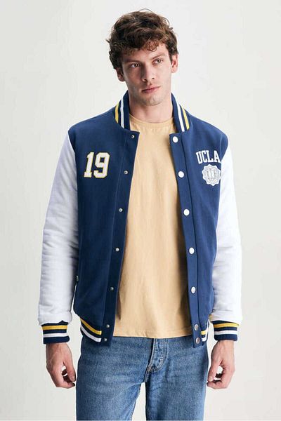 UCLA Upland Navy Blue Snap Printed Men's Coat