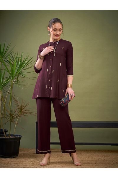 Sassafras By Styli Mirror Embroidered Shirt & Palazzo Set