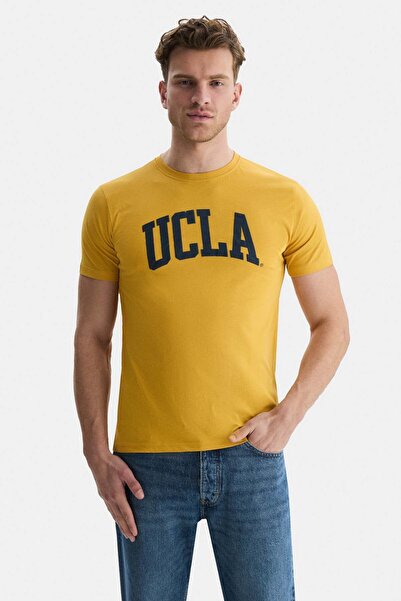 UCLA Ανδρικό μπλουζάκι CULVER Mustard Yellow Crew Neck με τύπωμα Standard Fit