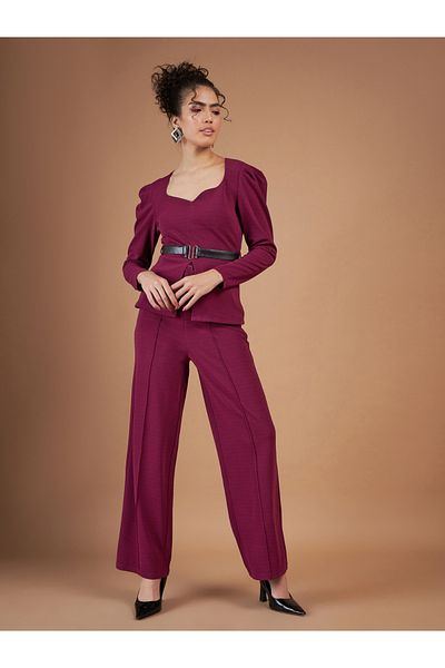 Sassafras By Styli Belted Peplum Top & Pintuck Straight Pants Co-Ord