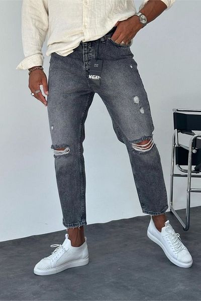 MADZEYMODA Boyfriend Ανδρικό Smoked Ripped Detailed Jeans