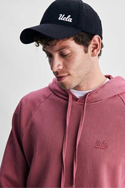 UCLA JUDE Claret Red Hooded Embroidered Standard Fit Men's Sweatshirt