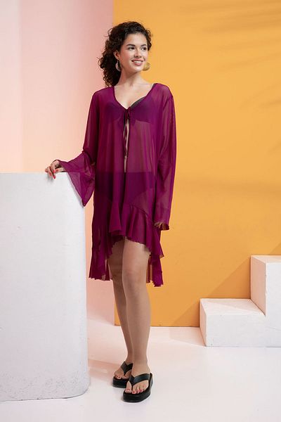 XCLSV Flounced Lycra Kimono Caftan - Tulle