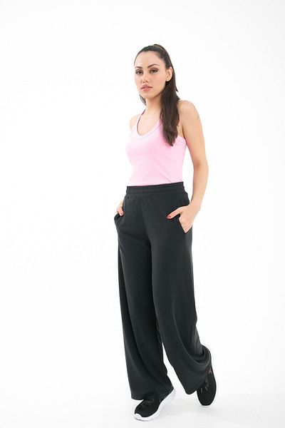 Comm-Ci Black Knitted Trousers - Relaxed Fit, Pockets, Wide Leg