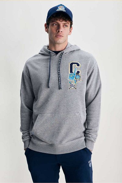 UCLA Hanorac oversize pentru bărbați, gri, cu glugă, brodat