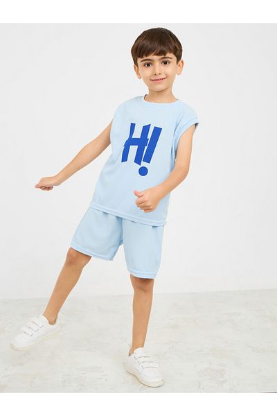 Styli Hi Print Waffle Textured Sleeveless T-shirt & Short Set