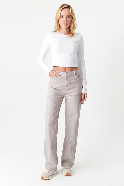 Select Moda Women's Gray Loose Cut Carpenter Jeans