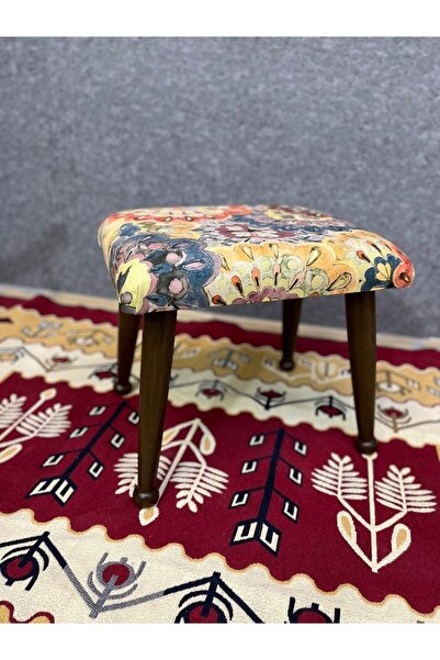 Asedia Trend Ceviz Çiçekli Ahşap Ayak Uzatma Pufu Makyaj Koltuğu Tabure Babal...