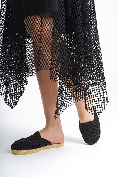 Moda Değirmeni Lace Black Women's Knitted Slippers - BG1027-122-0001