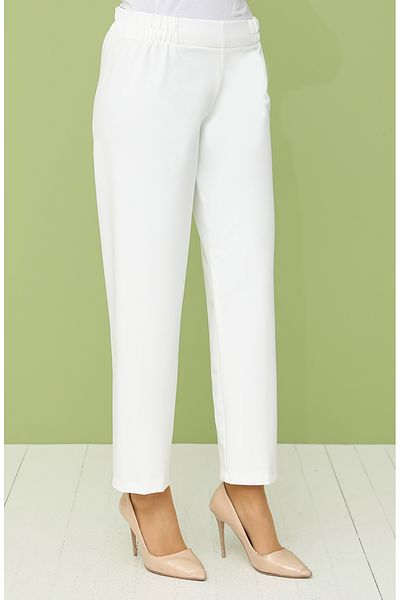 sefamerve Ecru Colored Elastic Waist Trousers 1983-24