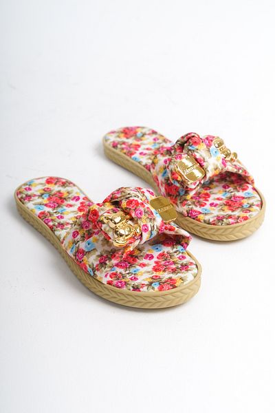 Moda Değirmeni شبشب نسائي بشريط أبيض مزين بالزهور - BG1166-122-0004
