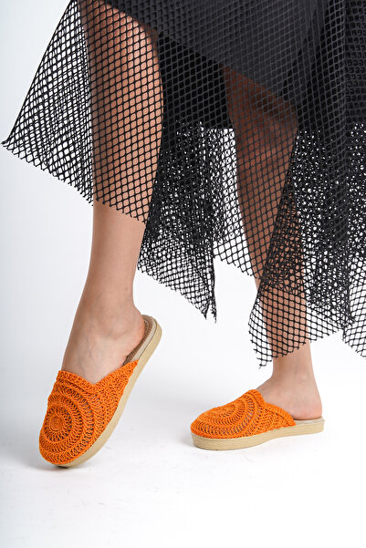 Moda Değirmeni Orange Lace Women's Knitted Slippers - BG1027-122-0001
