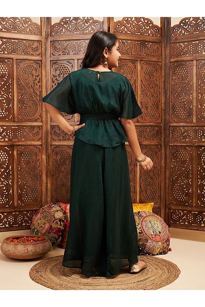 Stylo Bug By Styli Embroidery Detail Peplum Top & Wide Leg Pants Set