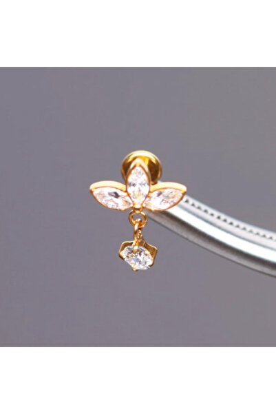 Karınca Piercing Taşlı Sallantılı Titanyum Piercing Helix Kıkırdak Tragus Conch Rook Flat Lobe Dudak Küpe