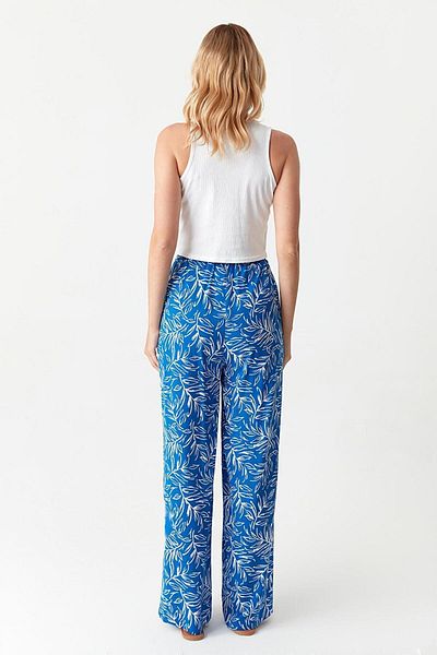 Select Moda Pantaloni de damă albaștri din viscoză cu talie elastică