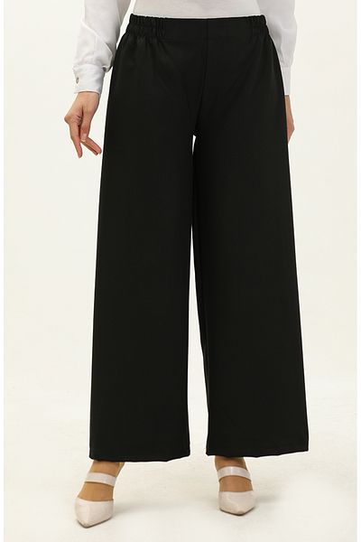 sefamerve Black Wide Leg Elastic Trousers - 2951A-06