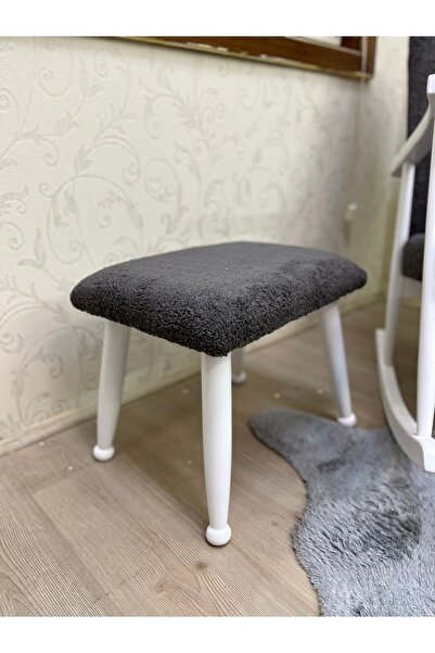 Asedia Trend Lake Teddy Antrasit Ahşap Ayak Uzatma Pufu Makyaj Koltuğu Tabure...