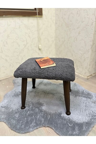 Asedia Trend Ceviz Teddy Antrasit Ahşap Ayak Uzatma Pufu Makyaj Koltuğu Tabur...