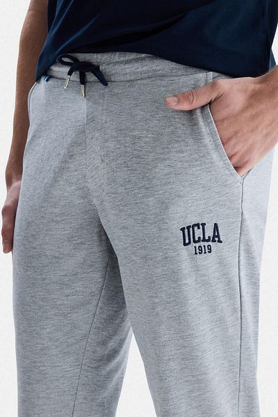 UCLA Pantaloni de trening pentru bărbați, gri Connor, cu picior elastic, cu broderie detaliată, model standard