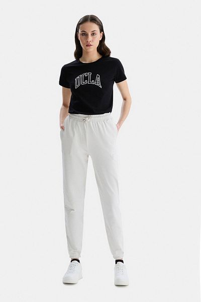 UCLA Pantaloni de trening pentru femei, bej Jezebel, cu picior elastic brodat, cu croiala standard