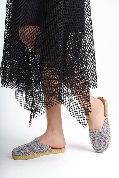 Moda Değirmeni Gray Lace Women's Knitted Slippers - BG1027-122-0001