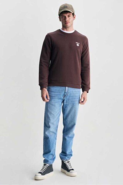 UCLA VALLEY Kahve Bisiklet Yaka Baskılı Standard Fit Erkek Sweatshirt