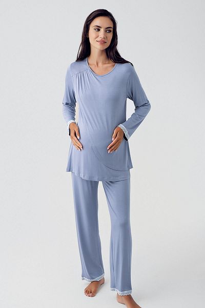 Artış Lycra Viscous Maternity Pajamas Set - Long Sleeve and Nursing Compartment