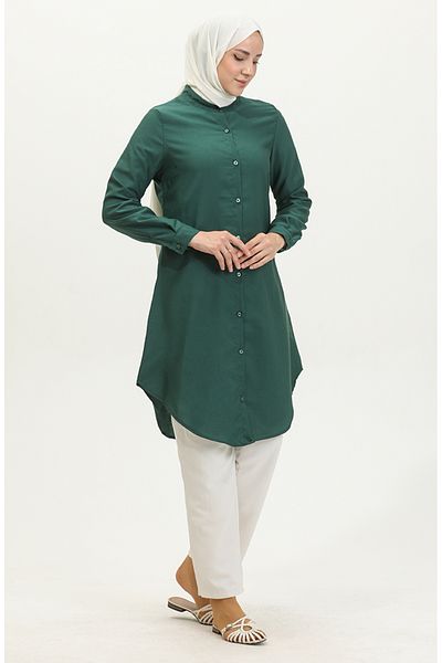 sefamerve Emerald Green Judge Collar Buttoned Tunic - 6112-07