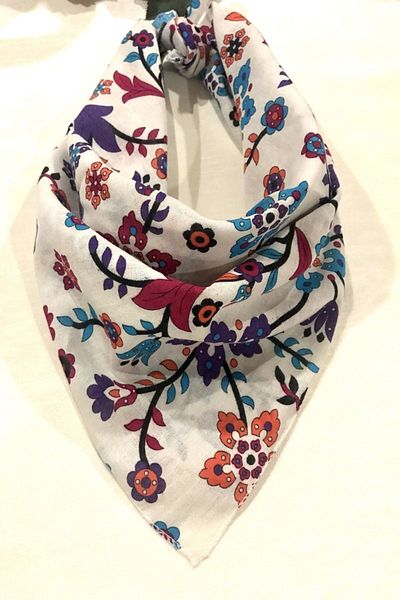 alsaccessories Multi-Purpose Bandana with Flower Pattern in White Color 100% Cotton