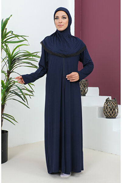 sefamerve Modlitební šaty z námořnické modré viskózy – s šátkem, Model 4485-03