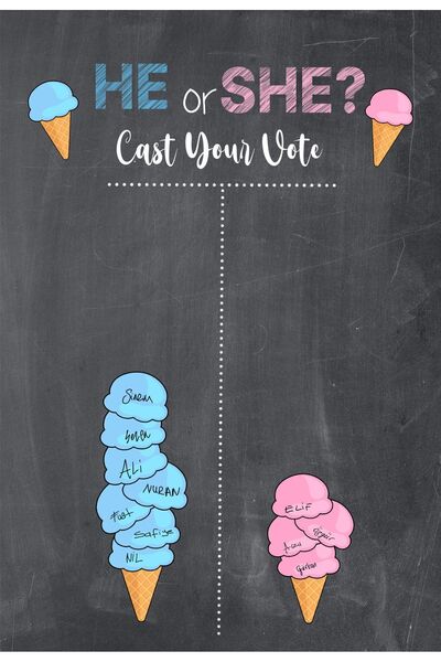 512 STORE Bebek Cinsiyet Partisi Tahmin Oylama Poster 33x48 10 Pembe Dondurma / 10 Mavi Dondurma Sticker