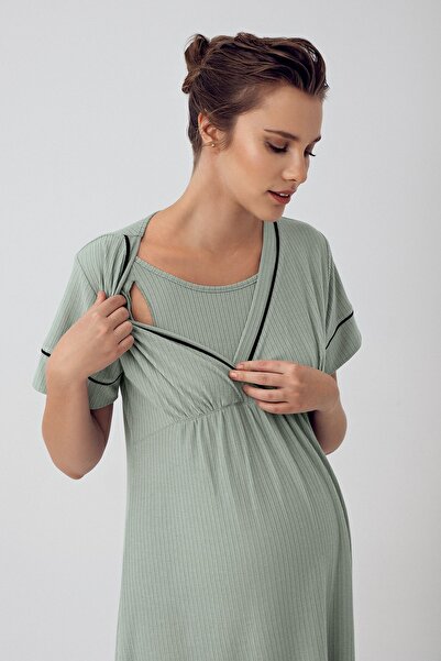 Artış Flexible Viscous Short Sleeve Maternity Nightgown