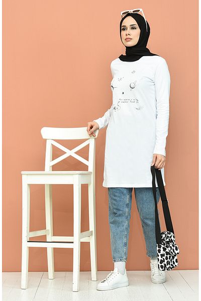 sefamerve White Printed Tunic - 6025-03