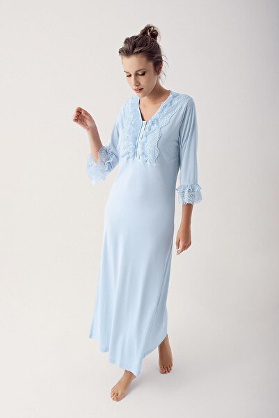 Artış Lace Buttoned Flexible Viscose Maternity Dressing Gown Nightgown