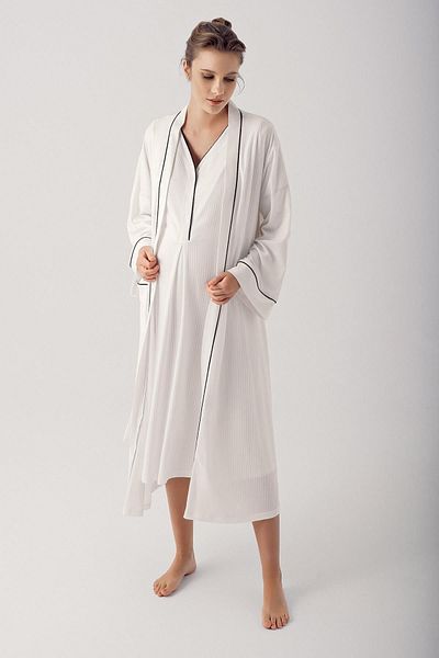 Artış Flexible Viscous Maternity Nightgown and Dressing Gown Set - Short Sleeve, Buttoned 14406