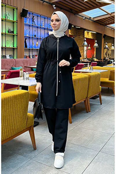 sefamerve İki İplik Beli Büzgülü Eşofman Takım 03070-01 Siyah