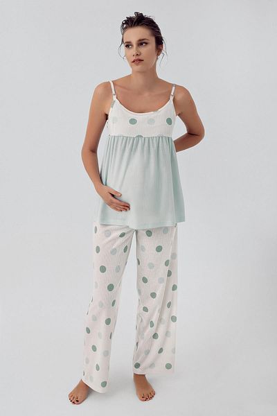 Artış Viscous Maternity Pajama Set - Polka Dot and Straps